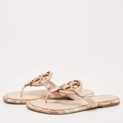 Pre Owned Tory Burch Pink Leather Enamel Logo Miller Thong Flats Size 40