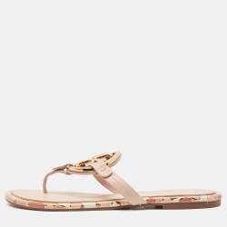 Pre Owned Tory Burch Pink Leather Enamel Logo Miller Thong Flats Size 40