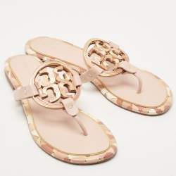 Pre Owned Tory Burch Pink Leather Enamel Logo Miller Thong Flats Size 40