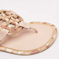 Pre Owned Tory Burch Pink Leather Enamel Logo Miller Thong Flats Size 40