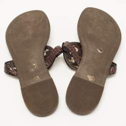 Pre Owned Tory Burch Burgundy Croc Embossed Leather Thong Flats Size 40.5