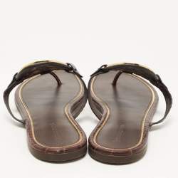 Pre Owned Tory Burch Burgundy Croc Embossed Leather Thong Flats Size 40.5