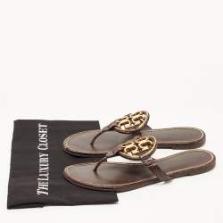 Pre Owned Tory Burch Burgundy Croc Embossed Leather Thong Flats Size 40.5