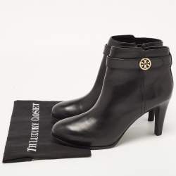 Pre Owned Tory Burch Black Leather Ankle Boots Size 41.5
