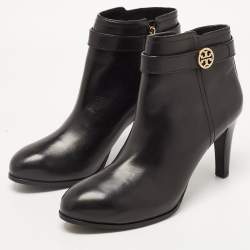 Pre Owned Tory Burch Black Leather Ankle Boots Size 41.5