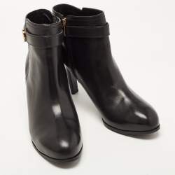 Pre Owned Tory Burch Black Leather Ankle Boots Size 41.5