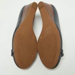 Pre Owned Tory Burch Navy Blue Lizard Embossed Leather Wedge Pumps Size 38.5