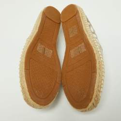 Pre Owned Tory Burch White/Grey Embroidered Leather Rhea Espadrille Flats Size 38.5