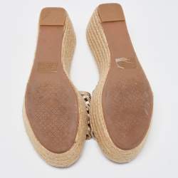 Pre Owned Tory Burch Metallic Leather Platform Wedge Sandals Size 39