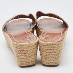 Pre Owned Tory Burch Metallic Leather Platform Wedge Sandals Size 39