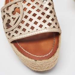 Pre Owned Tory Burch Metallic Leather Platform Wedge Sandals Size 39