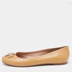 Pre Owned Tory Burch Beige Leather Lowell Ballet Flats Size 37.5