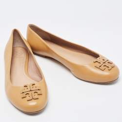 Pre Owned Tory Burch Beige Leather Lowell Ballet Flats Size 37.5