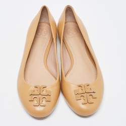 Pre Owned Tory Burch Beige Leather Lowell Ballet Flats Size 37.5