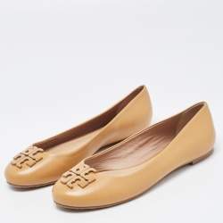 Pre Owned Tory Burch Beige Leather Lowell Ballet Flats Size 37.5
