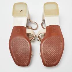 Pre Owned Tory Burch Beige/White Leather Studded Strap Flat Sandals Size 37.5