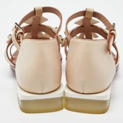 Pre Owned Tory Burch Beige/White Leather Studded Strap Flat Sandals Size 37.5