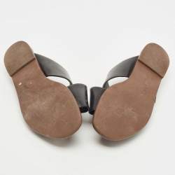 Pre Owned Tory Burch Black Leather Thame Logo Detail Criss Cross Flat Slides Size 37.5