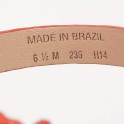 Pre Owned Tory Burch Orange Perforated Leather Daisy Cork Wedge Sandals Size 37