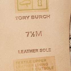 Pre Owned Tory Burch Cream Logo Print Canvas Ribbon Slide Sandals Size 38