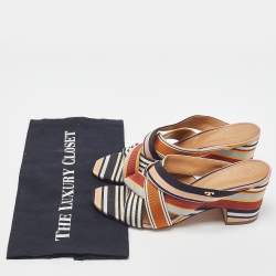 Pre Owned Tory Burch Multicolor Striped Canvas Graham Slide Sandals Size 38.5