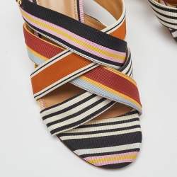 Pre Owned Tory Burch Multicolor Striped Canvas Graham Slide Sandals Size 38.5
