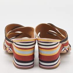 Pre Owned Tory Burch Multicolor Striped Canvas Graham Slide Sandals Size 38.5