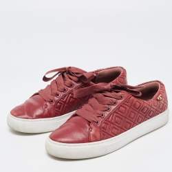 Tory Burch Red Quilted Leather Marion Lace Up Sneakers Size 38