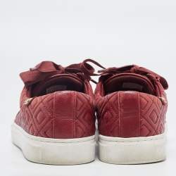 Tory Burch Red Quilted Leather Marion Lace Up Sneakers Size 38