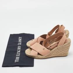 Pre Owned Tory Burch Pink Leather Bima Espadrille Wedge Sandals Size 38