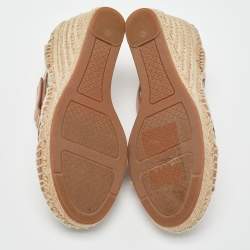 Pre Owned Tory Burch Pink Leather Bima Espadrille Wedge Sandals Size 38