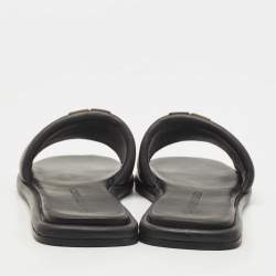 Pre Owned Tory Burch Black Leather Double T Flat Slides Size 41.5