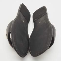 Pre Owned Tory Burch Black Leather Double T Flat Slides Size 41.5