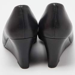 Pre Owned Tory Burch Black Leather Wedge Pumps Size 37.5