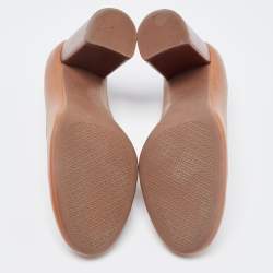 Pre Owned Tory Burch Brown Janey Buckle Detail Block Heel Pumps Size 37.5