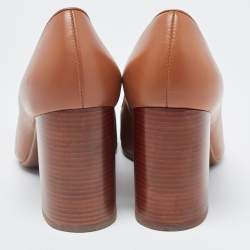 Pre Owned Tory Burch Brown Janey Buckle Detail Block Heel Pumps Size 37.5