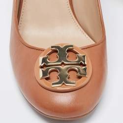 Pre Owned Tory Burch Brown Janey Buckle Detail Block Heel Pumps Size 37.5