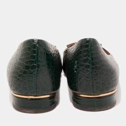 Pre Owned Tory Burch Green Croc Embossed Leather Pointed Toe Ballet Flats Size 36