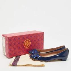 Pre Owned Tory Burch Blue Patent Leather Benton Ballet Flats Size 38
