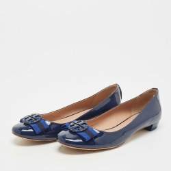 Pre Owned Tory Burch Blue Patent Leather Benton Ballet Flats Size 38