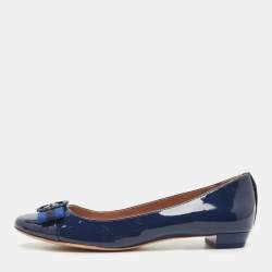 Pre Owned Tory Burch Blue Patent Leather Benton Ballet Flats Size 38