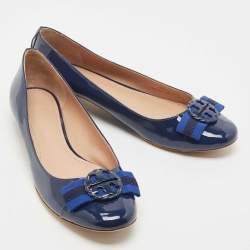 Pre Owned Tory Burch Blue Patent Leather Benton Ballet Flats Size 38