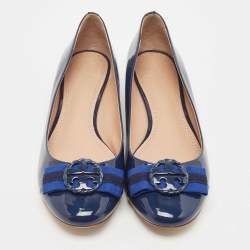 Pre Owned Tory Burch Blue Patent Leather Benton Ballet Flats Size 38