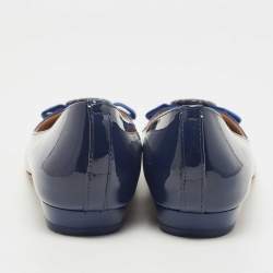 Pre Owned Tory Burch Blue Patent Leather Benton Ballet Flats Size 38