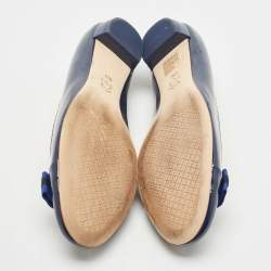 Pre Owned Tory Burch Blue Patent Leather Benton Ballet Flats Size 38