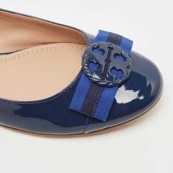 Pre Owned Tory Burch Blue Patent Leather Benton Ballet Flats Size 38