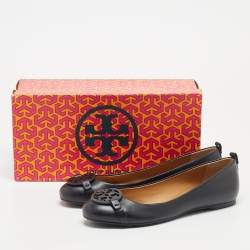 Pre Owned Tory Burch Black Leather Luisa Micro Ballet Flats Size 38.5