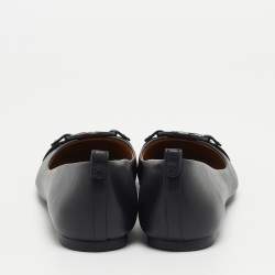 Pre Owned Tory Burch Black Leather Luisa Micro Ballet Flats Size 38.5