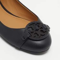 Pre Owned Tory Burch Black Leather Luisa Micro Ballet Flats Size 38.5