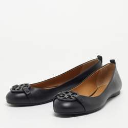 Pre Owned Tory Burch Black Leather Luisa Micro Ballet Flats Size 38.5